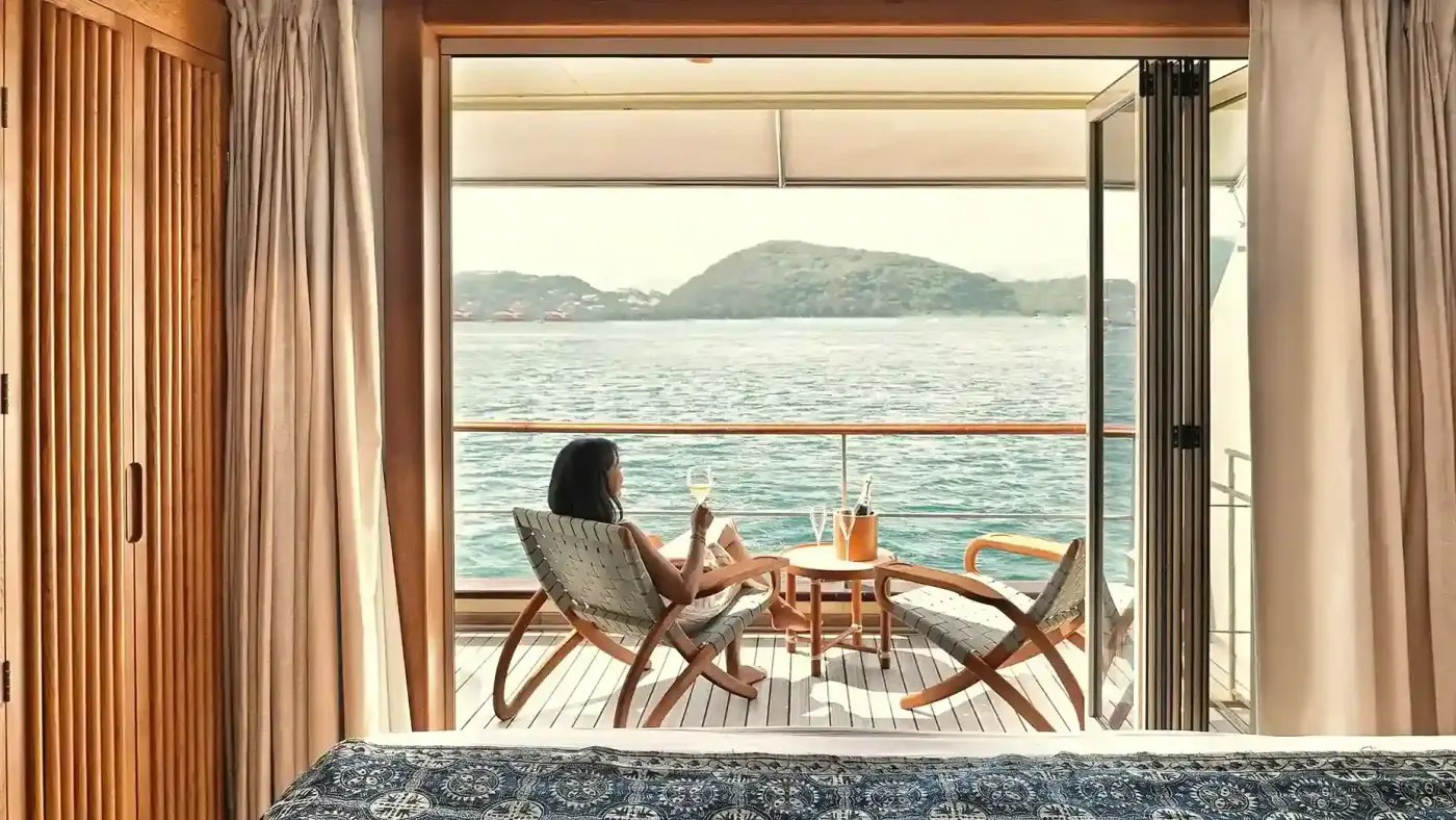 Liveaboard stateroom with a sea-view balcony