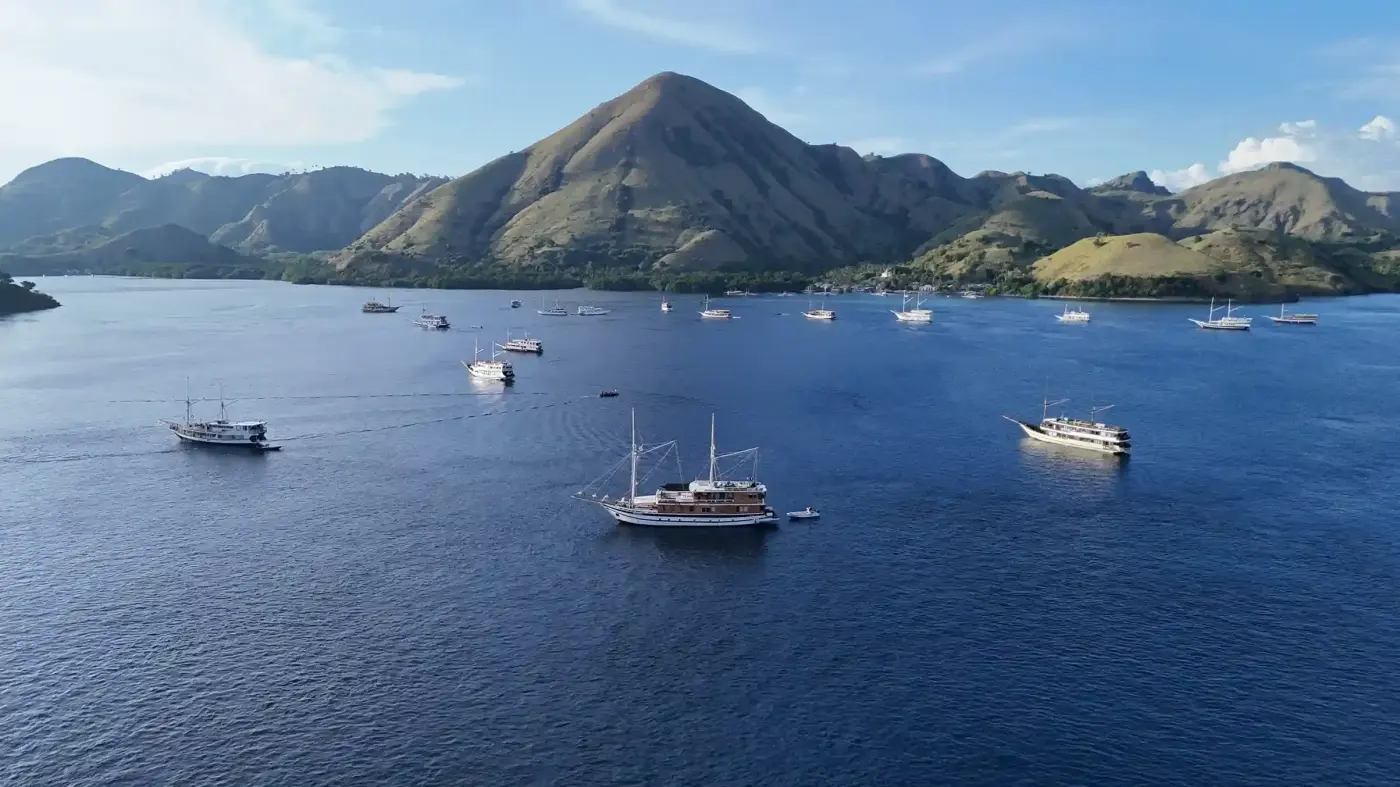 Boats anchored in a Komodo bay