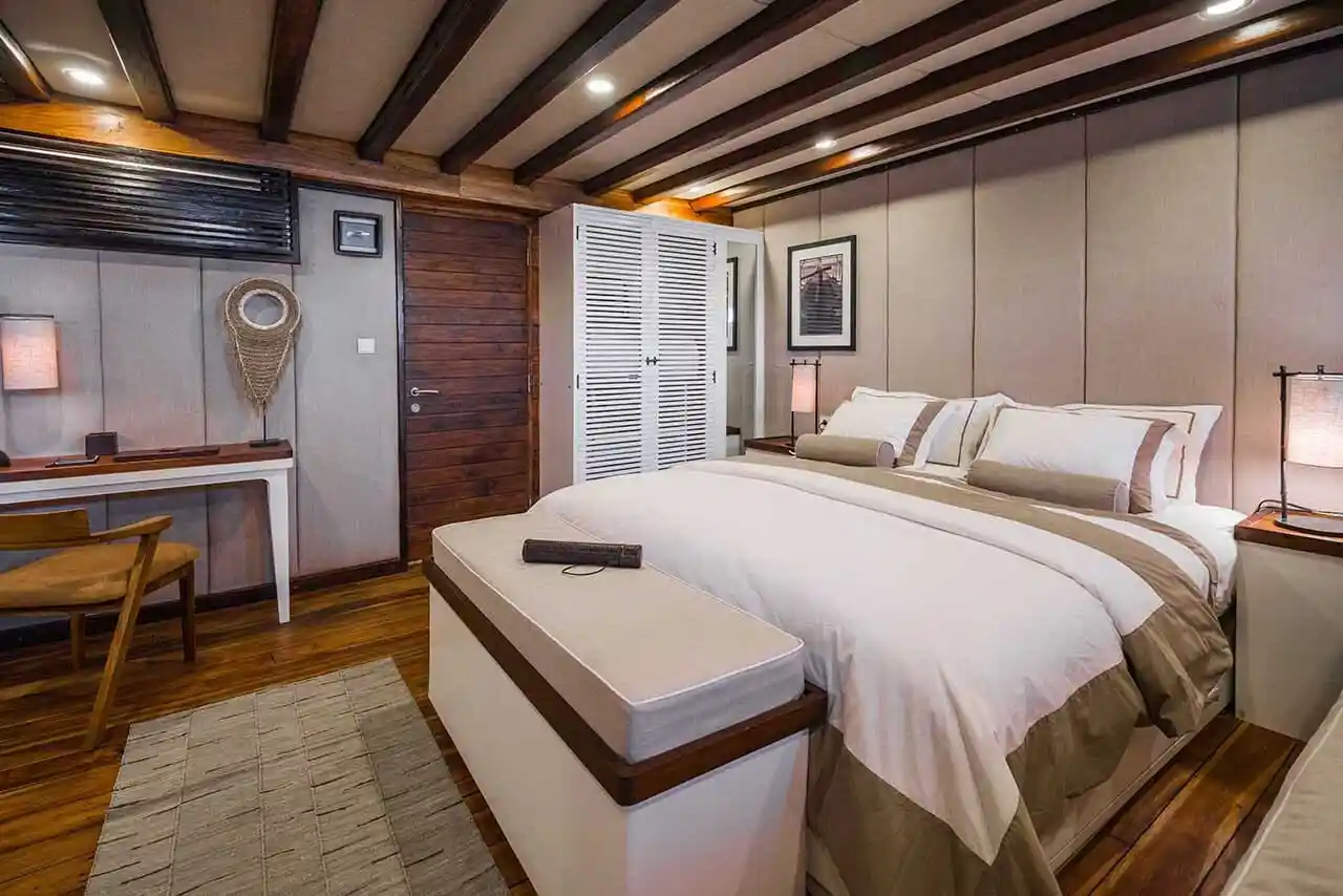 Luxury suite with a king bed on board